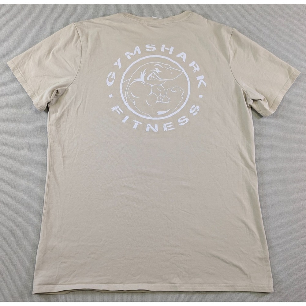 GymShark Shirt Mens XL Beige Legacy Logo Slim Fit Stretch Gym Weightlifting